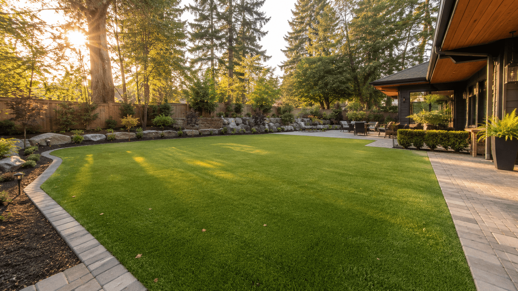 Artificial turf install in a Salem Oregon backyard